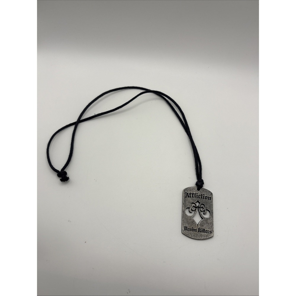 Affliction Denim Killers Metal Fleur-De-Lis Cut Out Dog Tag Necklace Y2K Grunge